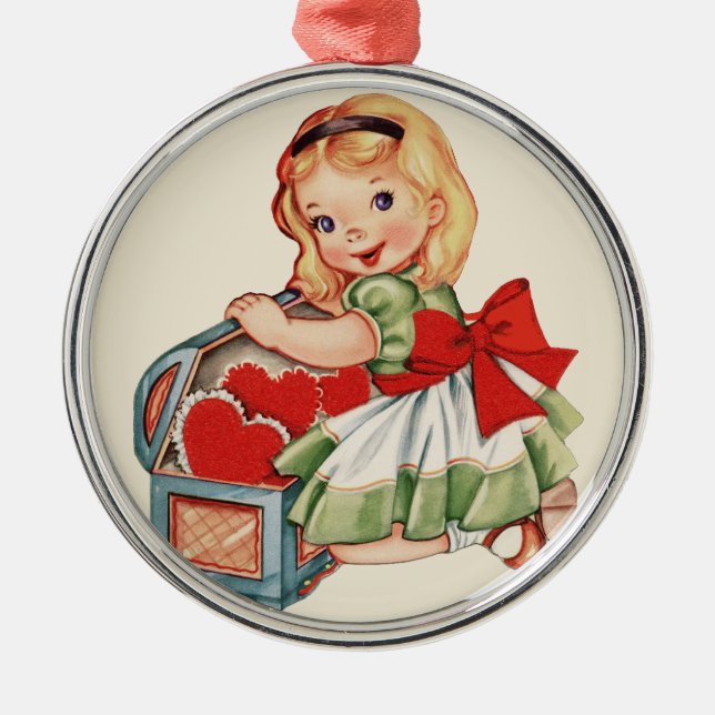 Ornement En Métal Heart Girl Enfant Retro Enfants mignons (Devant)