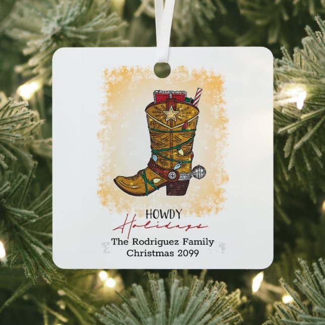Ornement En Métal Howdays Christmas Lights Cowboy Boot (Insitu)