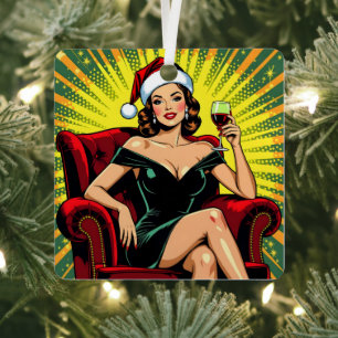 Ornement En Métal Humour Vin Rétro Art Pop Noël