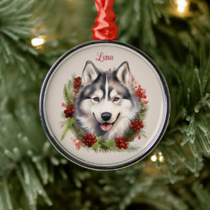 Ornement En Métal Husky Christmas Pet Memorial Chien race