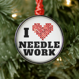 Ornement En Métal I Love Needlework Cross Stitch