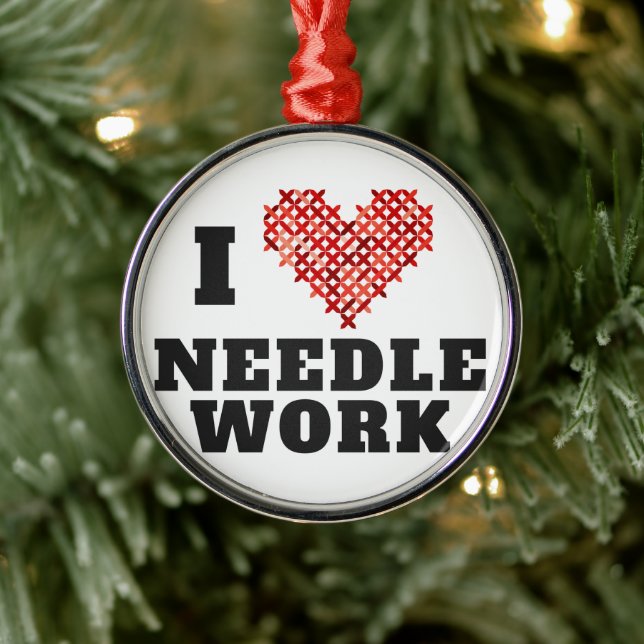 Ornement En Métal I Love Needlework Cross Stitch (Arbre)