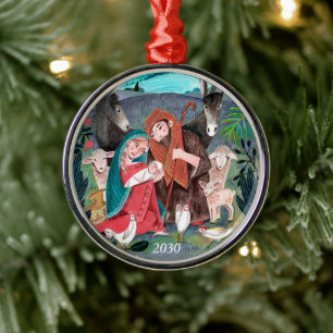Ornement En Métal Illustration religieuse de Noël de la Nativité