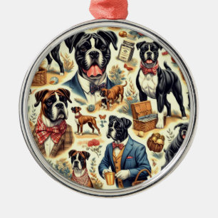 Ornement En Métal Illustration Retro Boxer Dog
