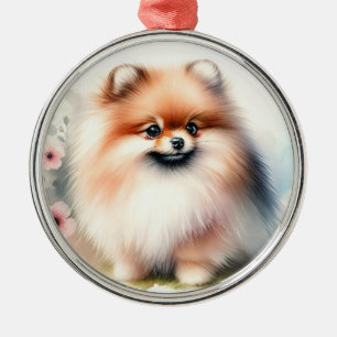 Ornement En Métal Image d'aquarelle mignonne Pomeranian