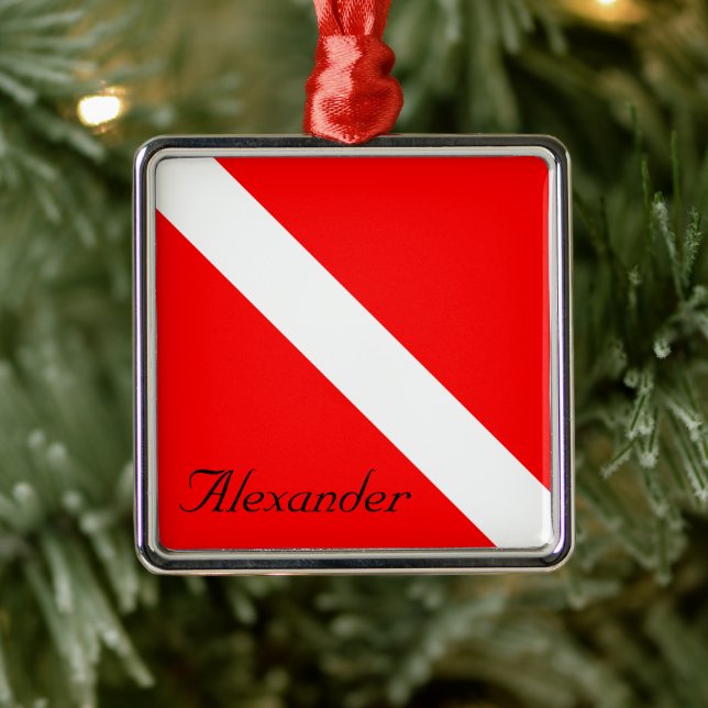 Ornement En Métal Indicateur SCUBA Diver Down personnalisé rouge et  (Arbre)