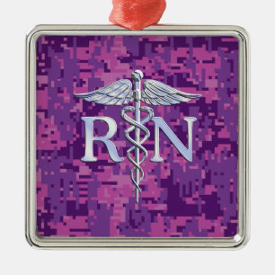 Ornement En Métal Infirmière inscrite RN Silver Caduceus sur Camo Ro