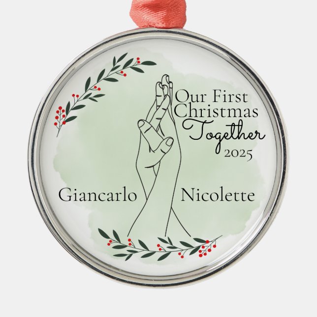 Ornement En Métal Interlocking Hands First Christmas Together (Devant)