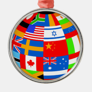 Ornement En Métal international drapeaux globe terrestre
