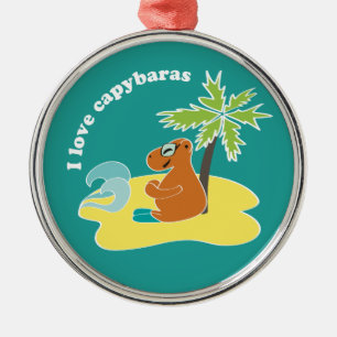 Ornement En Métal J'aime l'art de plage tropical des capybaras
