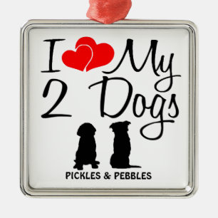 Ornement En Métal J'aime mes deux chiens