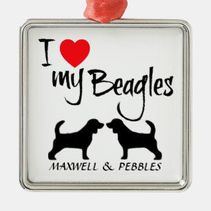 Ornement En Métal J'Aime Mes Deux Chiens Beagles