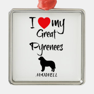 Ornement En Métal J'Aime Mon Chien Des Pyrénées