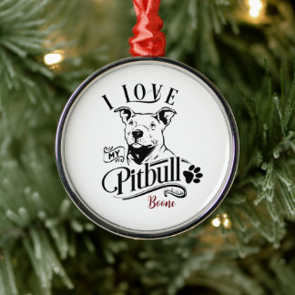 Ornement En Métal J'Aime Mon Pitbull Noël