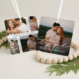 Ornement En Métal Jeune Couple Fiancé 1er Noël Élégant Collage Photo