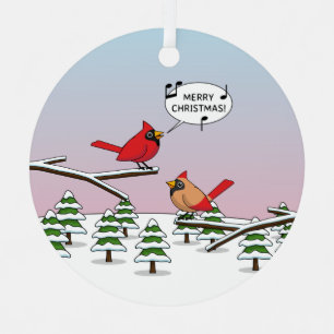 Ornement En Métal Joli Cardinal Rouge chanter Joyeux Noël