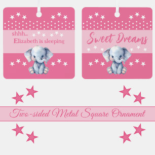 Ornement En Métal Joli éléphant shhh ajouter nom dormant rose