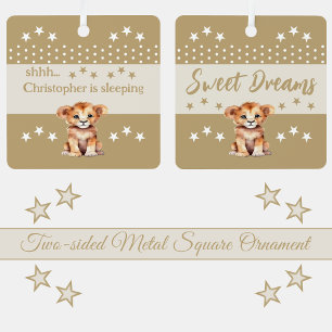 Ornement En Métal Joli lion shhh ajouter nom dort brun
