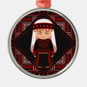 Ornement En Métal jolie fille palestinienne Broderie rouge tatreez