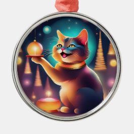 Ornement En Métal Joyeux chat célébrant Noël, Ornament