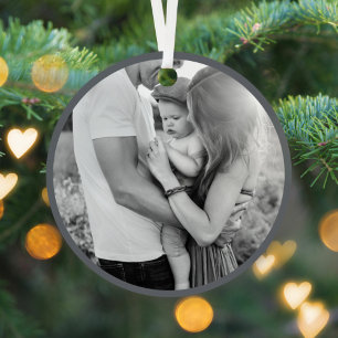 Ornement En Métal Joyeux et lumineux   Photo de Noël gris élégant