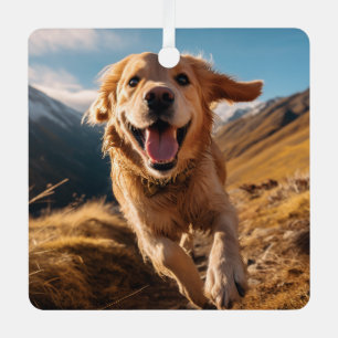 Ornement En Métal Joyeux Golden Retriever en cours