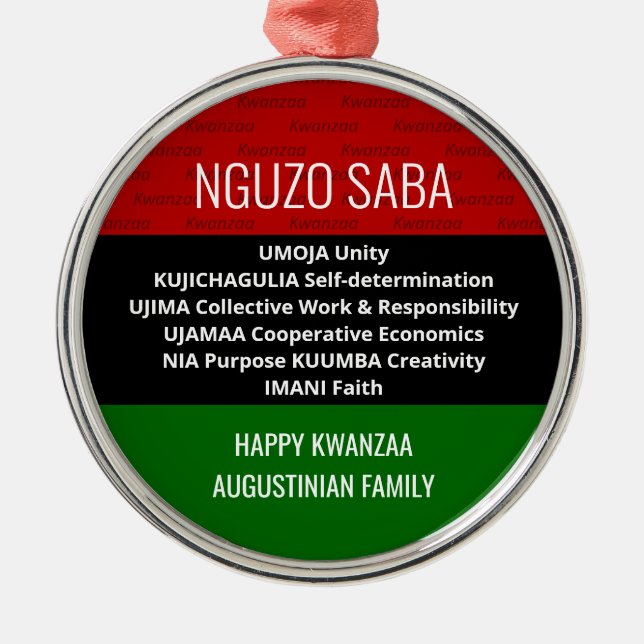 Ornement En Métal Joyeux Kwanzaa NGUZO SABA (Devant)