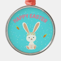 Joyeux lapin blanc de Pâques sur bleu