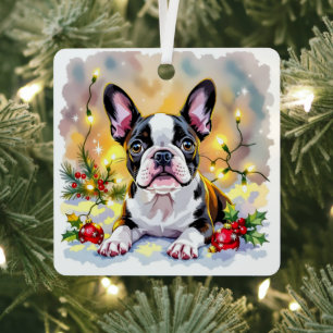 Ornement En Métal Joyeux Noël Boston Terrier Personnalisé