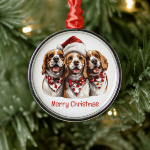 Ornement En Métal Joyeux Noël Chiens Beagle