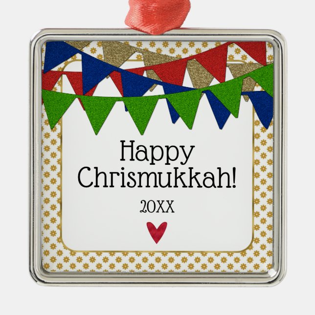 Ornement En Métal Joyeux Noël Chrismukkah et Hanoukka (Devant)