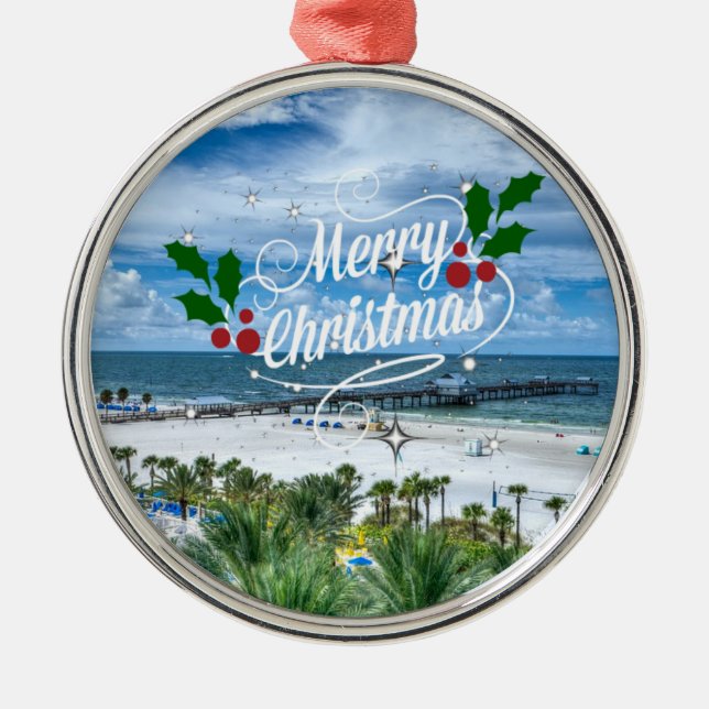 Ornement En Métal Joyeux Noël de Clearwater Beach (Devant)