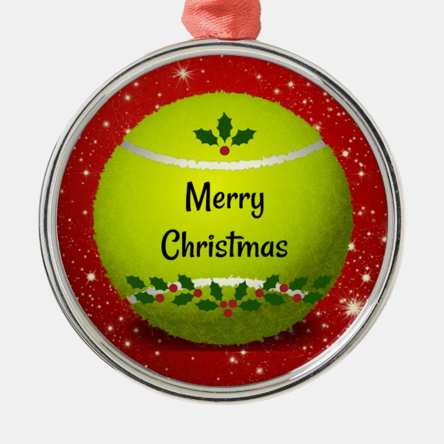 Ornement En Métal Joyeux Noël, design de tennis festif, (Devant)