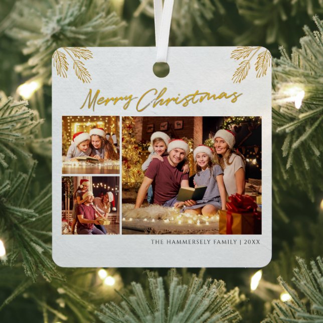 Ornement En Métal Joyeux Noël Famille Photo Collage Vacances (Insitu)
