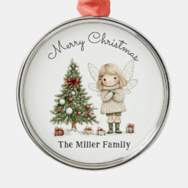 Ornement En Métal Joyeux Noël Fée et Arbre cadeau personnalisé