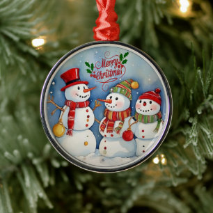 Ornement En Métal Joyeux Noël, Fête des Snowmen