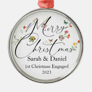 Ornement En Métal Joyeux Noël Fleur sauvage 1er Noël Engagé