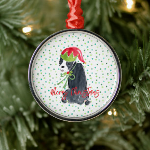 Ornement En Métal Joyeux Noël Français Bulldog Holly Casquette Festi