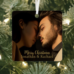 Ornement En Métal Joyeux Noël mignon couple photo script moderne