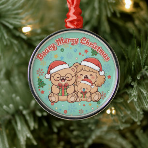 Ornement En Métal "Joyeux Noël Ourson" Famille de Nounours Mignons
