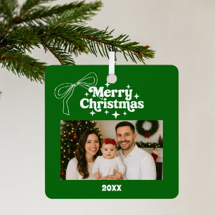 Ornement En Métal Joyeux Noël vert photo arc dessiné main rétro