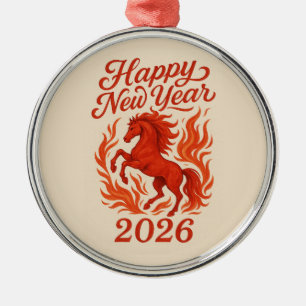 Ornement En Métal Joyeux Nouvel An 2026 Cheval Fiery