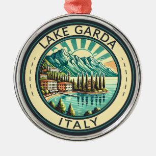 Ornement En Métal Lac de Garde Italie Illustration Badge d'Art Voyag