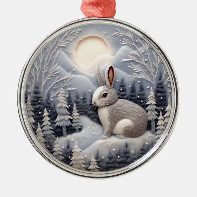 Ornement En Métal Lapin 3D à Noël des bois de neige (Devant)