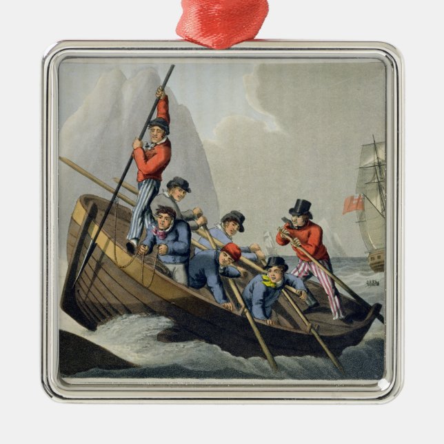 Ornement En Métal Le bateau d'un bateau attaquant une baleine, (Devant)
