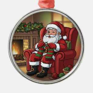 Ornement En Métal "Le coin tricotage cosy du Père Noël" Personnalisé