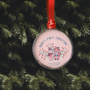 Ornement En Métal Le premier Noël de bébé, amis de la forêt