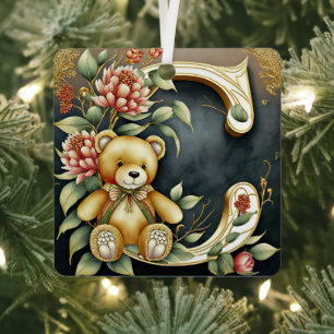 Ornement En Métal lettre C de l'ours en peluche FLoral