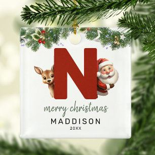 Ornement En Métal Lettre enfant N Monogramme Arbre de Noël