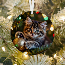Little Kitten on Christmas Tree Personalized